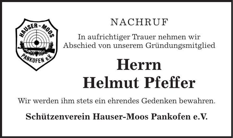 Traueranzeige Helmut Pfeffer