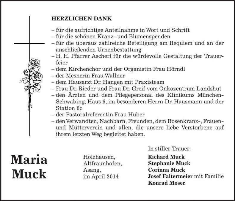 Traueranzeige Maria Muck