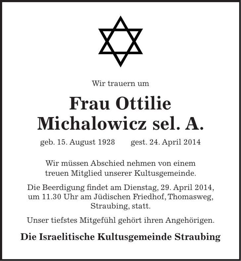 Traueranzeige Ottilie Michalowicz