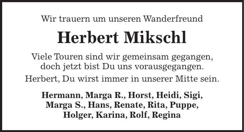 Traueranzeige Herbert Mikschl