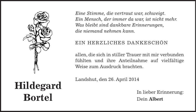 Traueranzeige Hildegard Bortel
