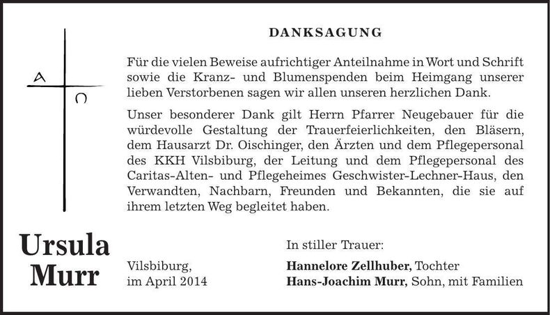 Traueranzeige Ursula Murr