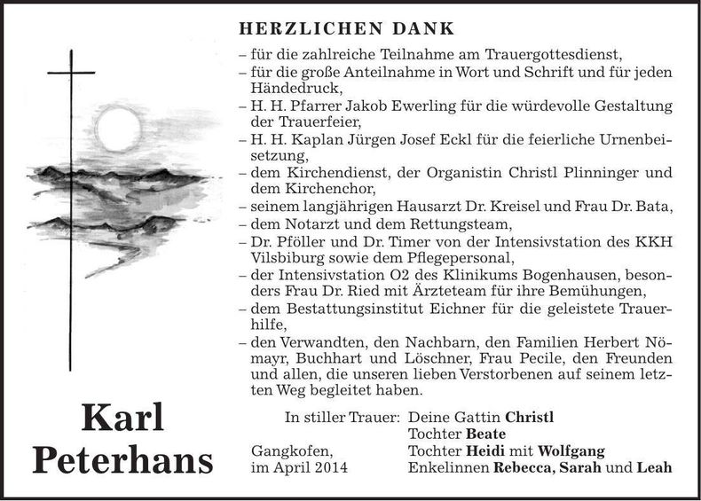Traueranzeige Karl Peterhans