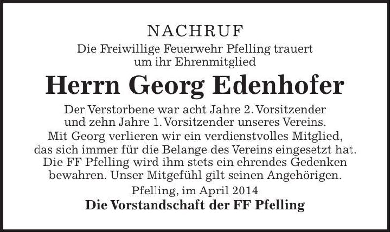 Traueranzeige Georg Edenhofer