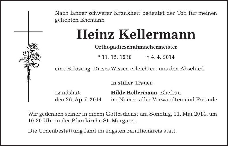 Traueranzeige Heinz Kellermann