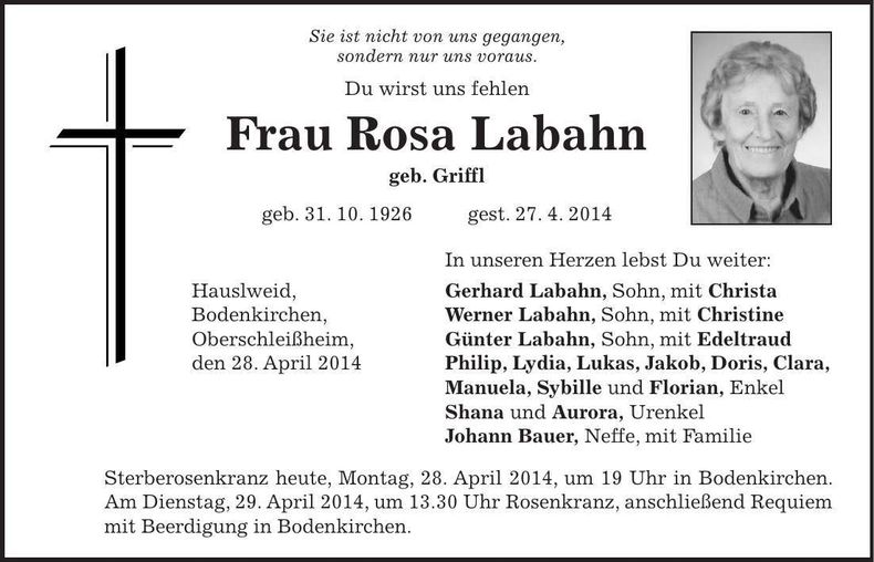 Traueranzeige Rosa Labahn