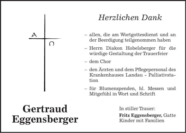 Traueranzeige Gertraud Eggensberger