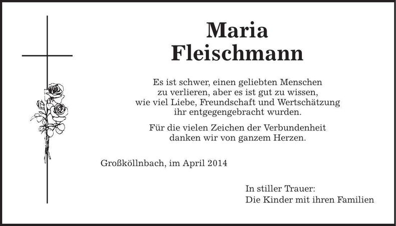 Traueranzeige Maria Fleischmann
