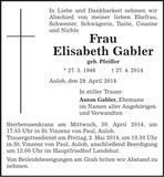 Traueranzeige Elisabeth Gabler