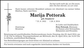 Traueranzeige Marija Pottrak
