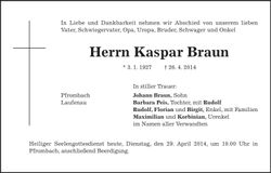 Traueranzeige Kaspar Braun