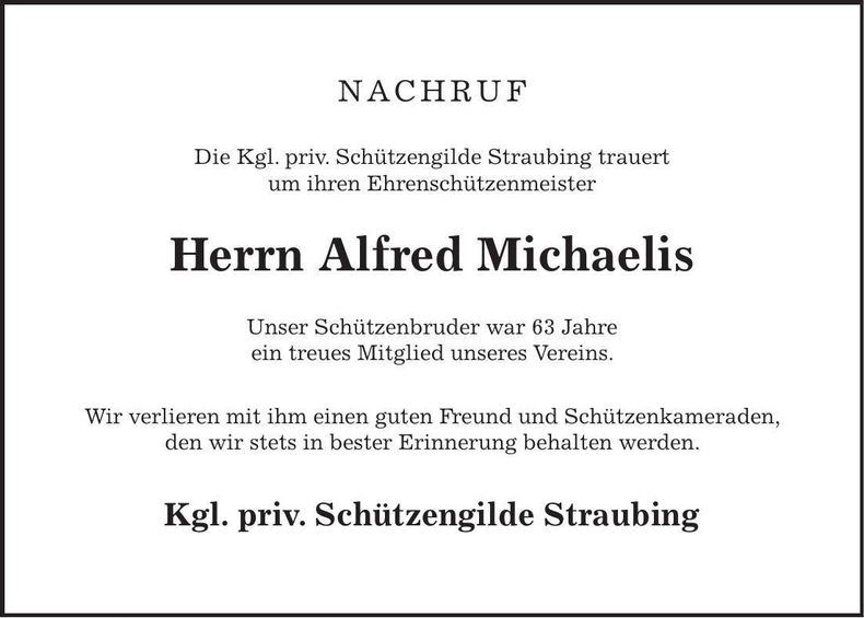 Traueranzeige Alfred Michaelis