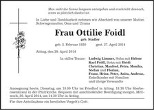 Traueranzeige Ottilie Foidl