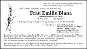 Traueranzeige Emilie Blana
