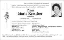 Traueranzeige Kerscher Maria