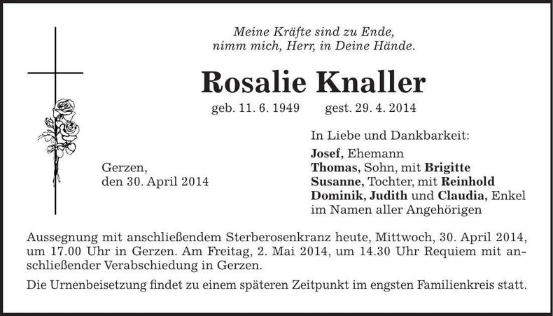 Traueranzeige Rosalie Knaller