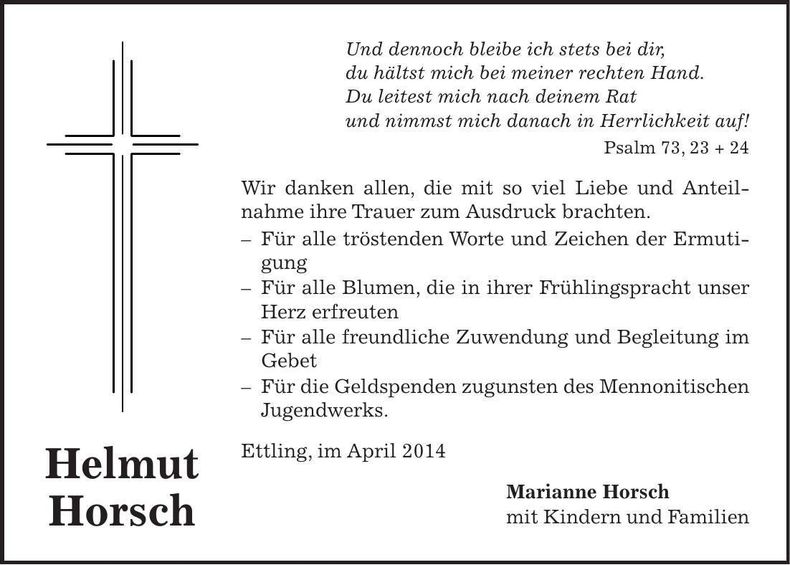 Traueranzeige Helmut Horsch