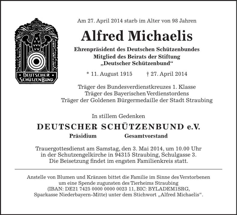 Traueranzeige Alfred Michaelis