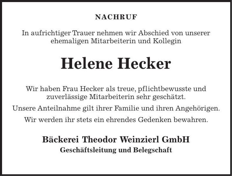 Traueranzeige Helene Hecker