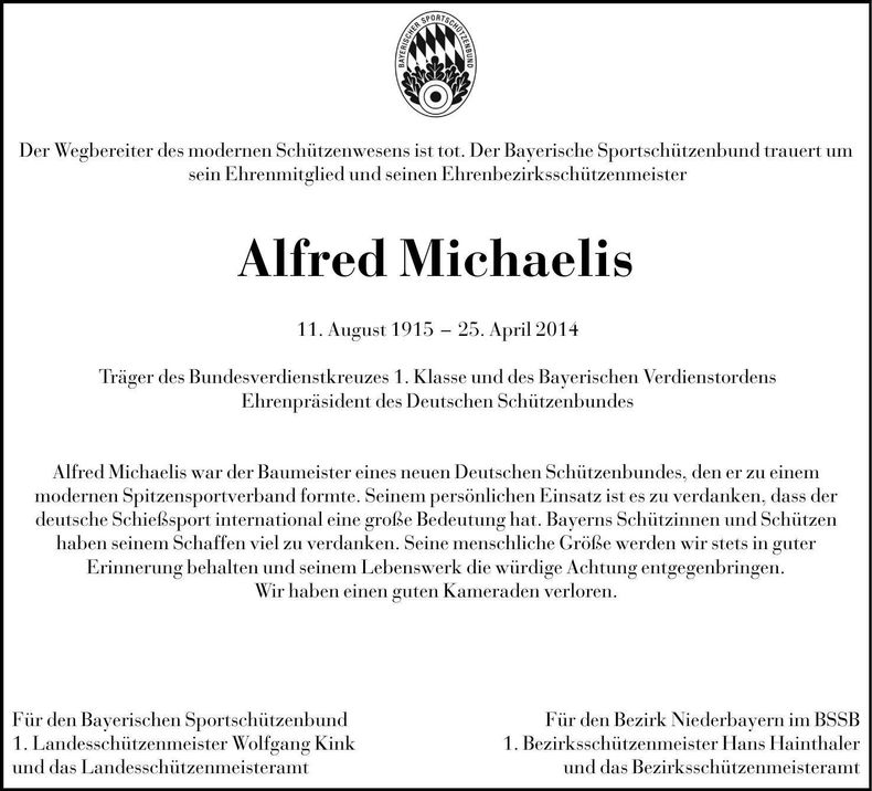 Traueranzeige Alfred Michaelis