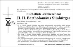 Traueranzeige Bartholomäus Simbürger