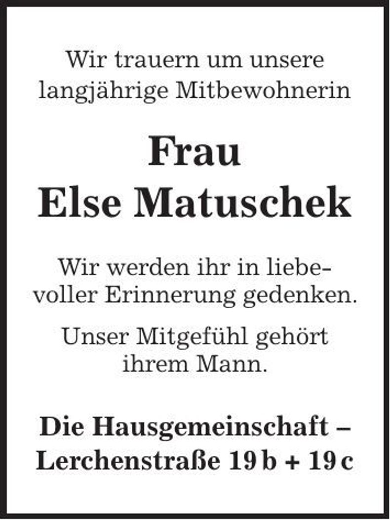 Traueranzeige Else Matuschek