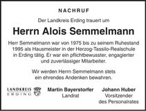 Traueranzeige Alois Semmelmann