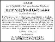 Traueranzeige Siegfried Gobmeier