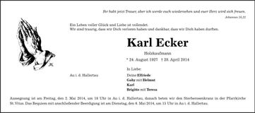 Traueranzeige Karl Ecker
