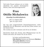 Traueranzeige Ottilie Michalowicz