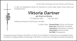 Traueranzeige Gartner Victoria