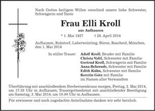 Traueranzeige Elli Kroll