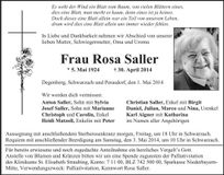 Traueranzeige Rosa Saller