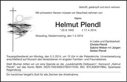 Traueranzeige Helmut Plendl