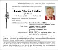 Traueranzeige Maria Janker