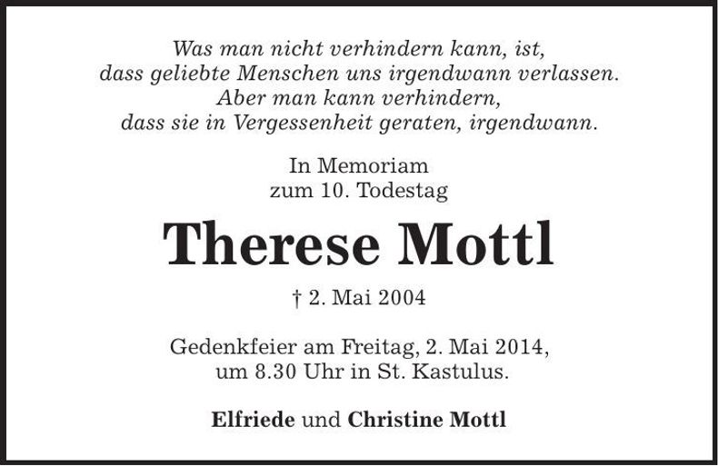 Traueranzeige Therese Mottl
