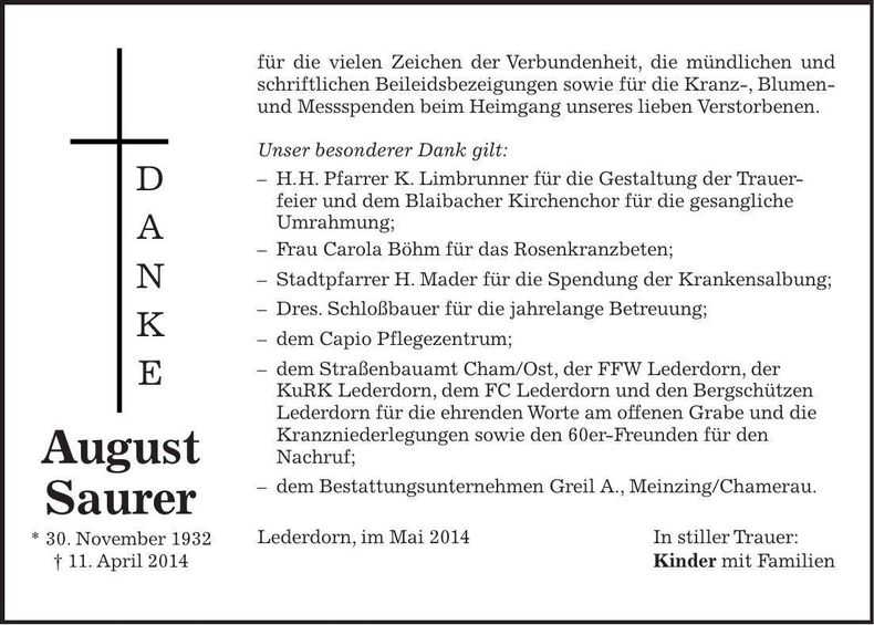 Traueranzeige August Saurer
