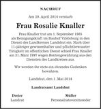 Traueranzeige Rosalie Knaller