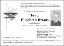 Traueranzeige Elisabeth Brams