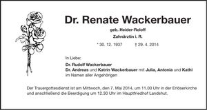 Traueranzeige Renate Wackerbauer