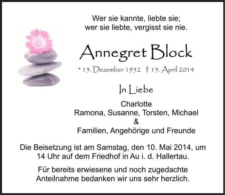 Traueranzeige Annegret Block