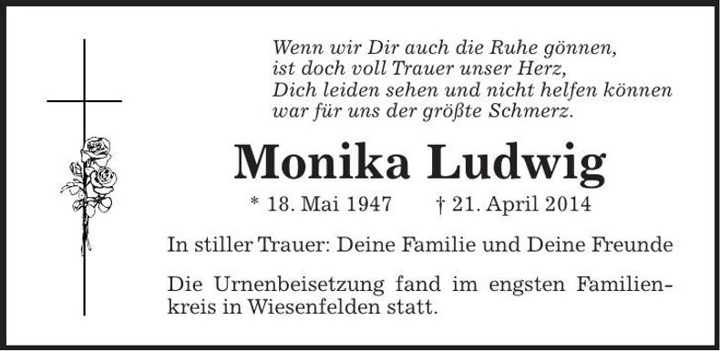 Traueranzeige Monika Ludwig