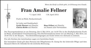 Traueranzeige Amalie Fellner