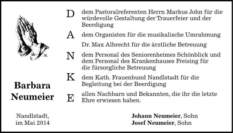 Traueranzeige Barbara Neumeier