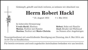 Traueranzeige Robert Hackl