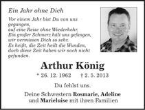 Traueranzeige Arthur König