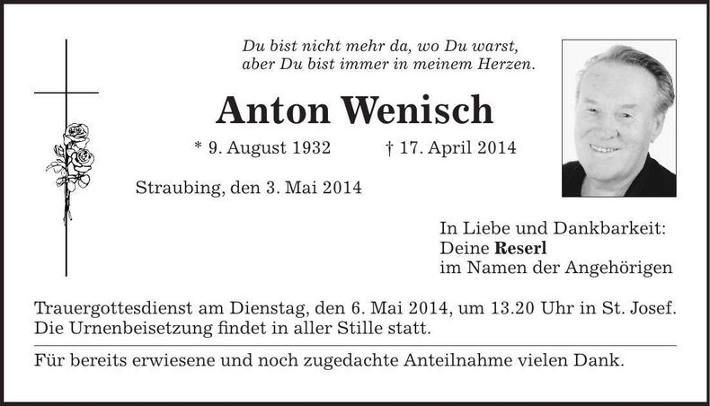 Traueranzeige Anton Wenisch