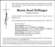 Traueranzeige Josef Fellinger