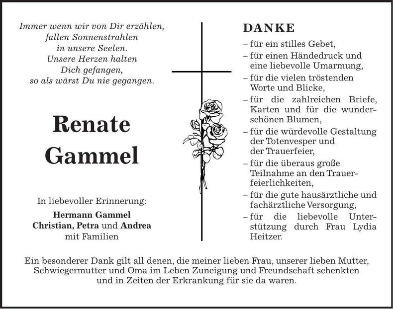 Traueranzeige Renate Gammel
