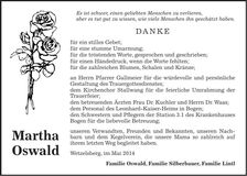 Traueranzeige Martha Oswald
